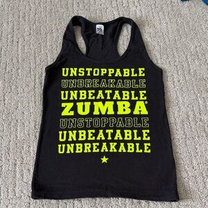 Black Zumba Tank Top with Neon Yellow Print